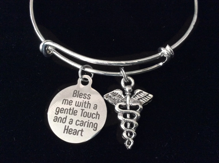 Bless Me with a Gentle Touch and Caring Heart Nurse Doctor Medical Expandable Charm Bracelet Silver Adjustable Bangle Gift