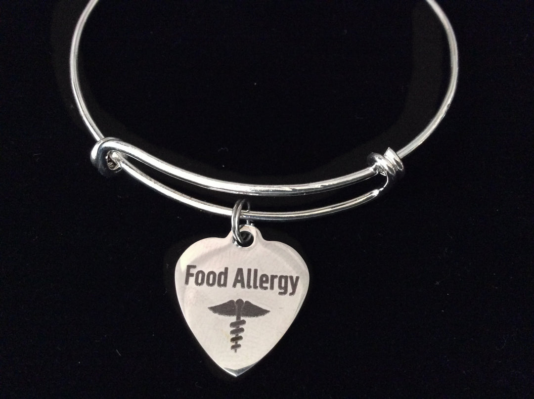 Food Allergy Silver Expandable Charm Bracelet Adjustable Bangle Gift Alert Jewelry