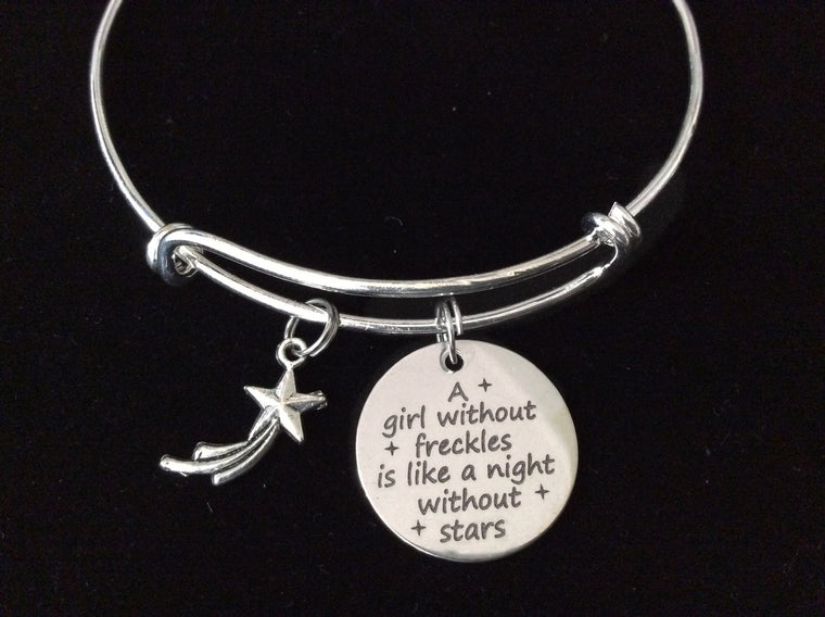 A Girl Without Freckles is Like a Night Without Stars Silver Expandable Charm Bracelet Adjustable Bangle Gift