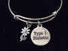 Type 1 Diabetic Silver Expandable Charm Bracelet Diabetes Adjustable Bangle Medical Alert Jewelry Gift
