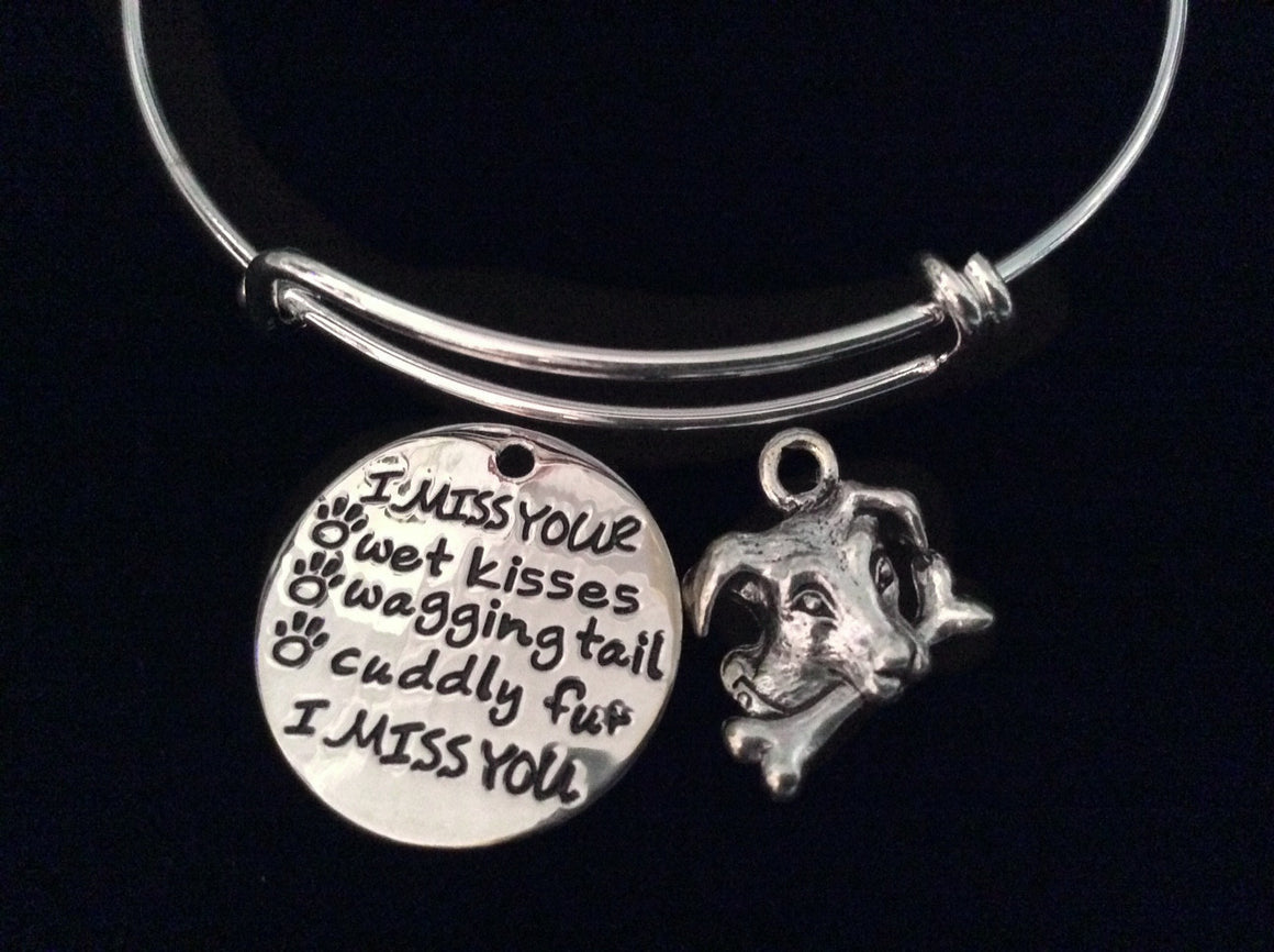 Dog Memorial I Miss Your Wagging Tail Silver Expandable Charm Bracelet Adjustable Wire Bangle Gift