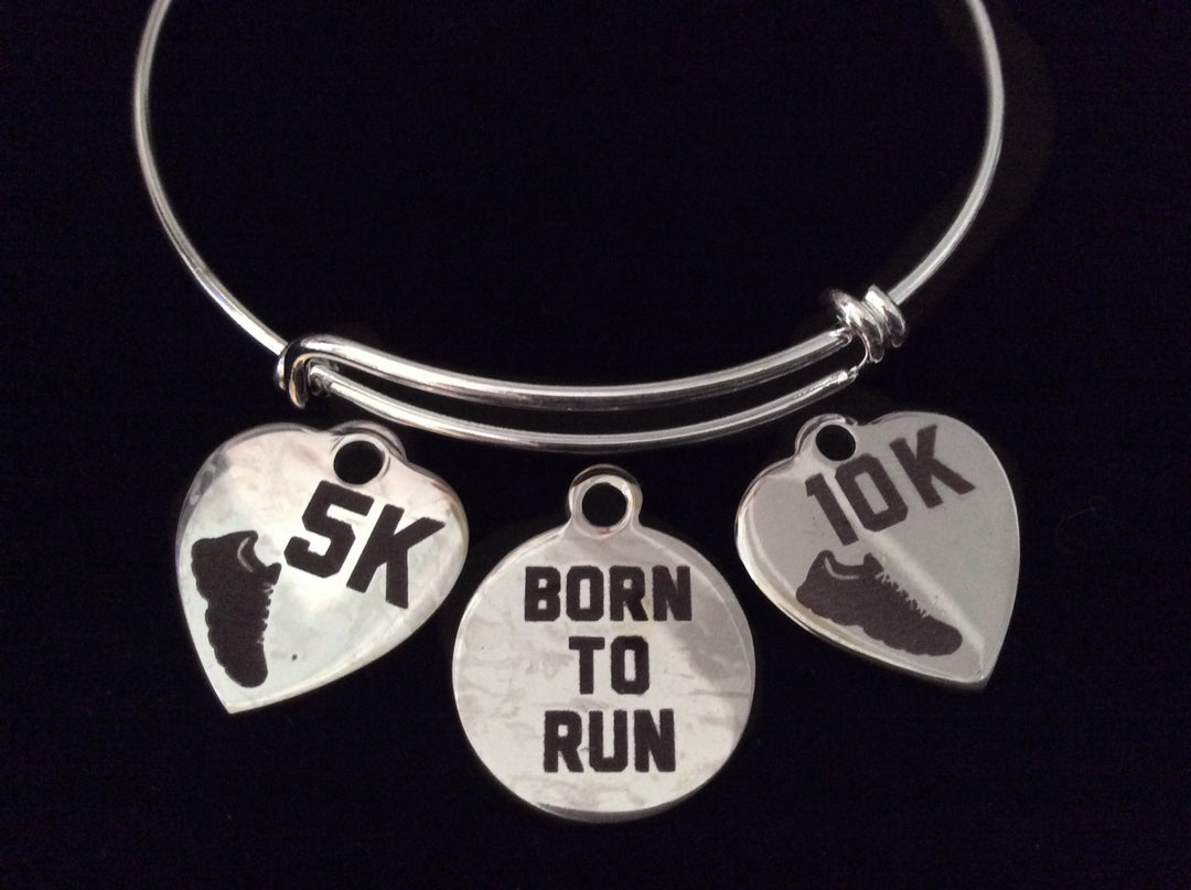 Born to Run 5K 10K Silver Expandable Charm Bracelet Adjustable Wire Bangle Trendy Gift