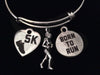 Born to Run 5K Silver Expandable Charm Bracelet Adjustable Wire Bangle Trendy Runner Gift