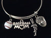 Baseball Mom Silver Expandable Charm Bracelet Adjustable Bangle Sports Team Gift