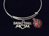 Basketball Mom Crystal Ball Charm Silver Expandable Charm Bracelet Sports Gift Adjustable Bangle