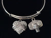 Crystal Heart Basketball Hoop Charm Silver Expandable Charm Bracelet Sports Gift Adjustable Bangle