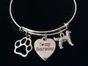 I Love Retriever Dog Silver Expandable Charm Bracelet Adjustable Wire Bangle Gift Paw Print