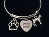 I Love My Boxer Dog Silver Expandable Charm Bracelet Adjustable Wire Bangle Gift Paw Print