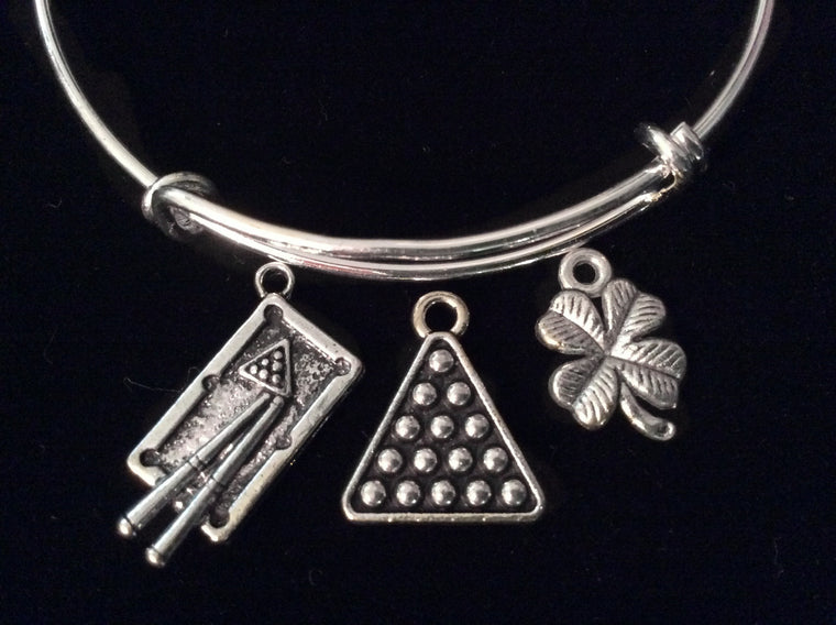 Pool Themed Silver Expandable Charm Bracelet Adjustable Wire Bangle Gift  Pool Triangle Pool Sticks