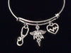 Heartbeat Physicians Assistant PA Expandable Silver Charm Bracelet Bangle Medical Occupational Trendy