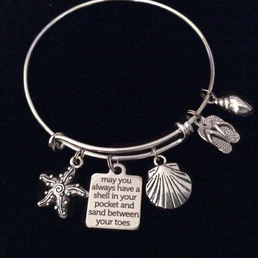 Shell in Your Pocket and Sand Between Your Toes Expandable Charm Bracelet Nautical Gift