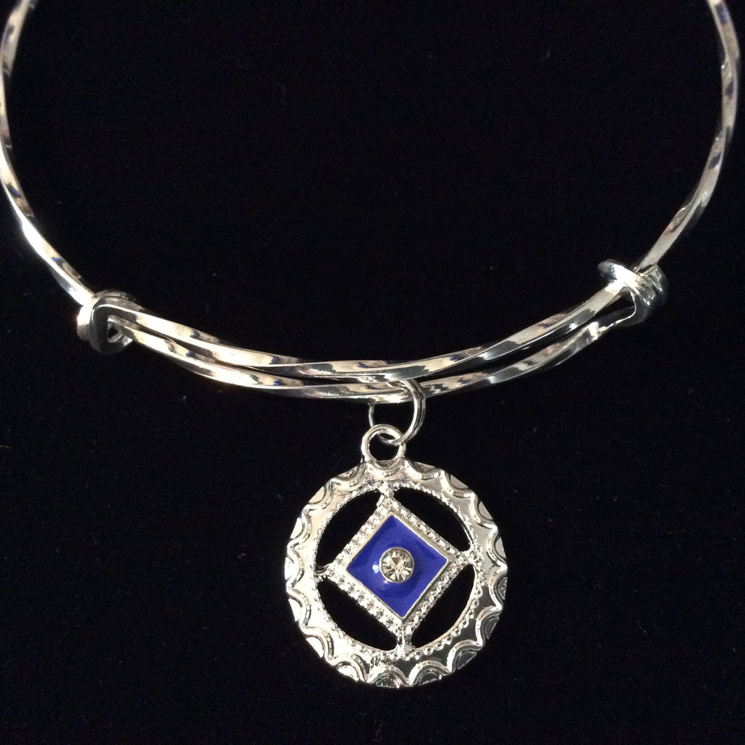 NA Silver Expandable Charm Bracelet Twisted Silver Adjustable Bangle Inspirational Meaningful Recovery Gift