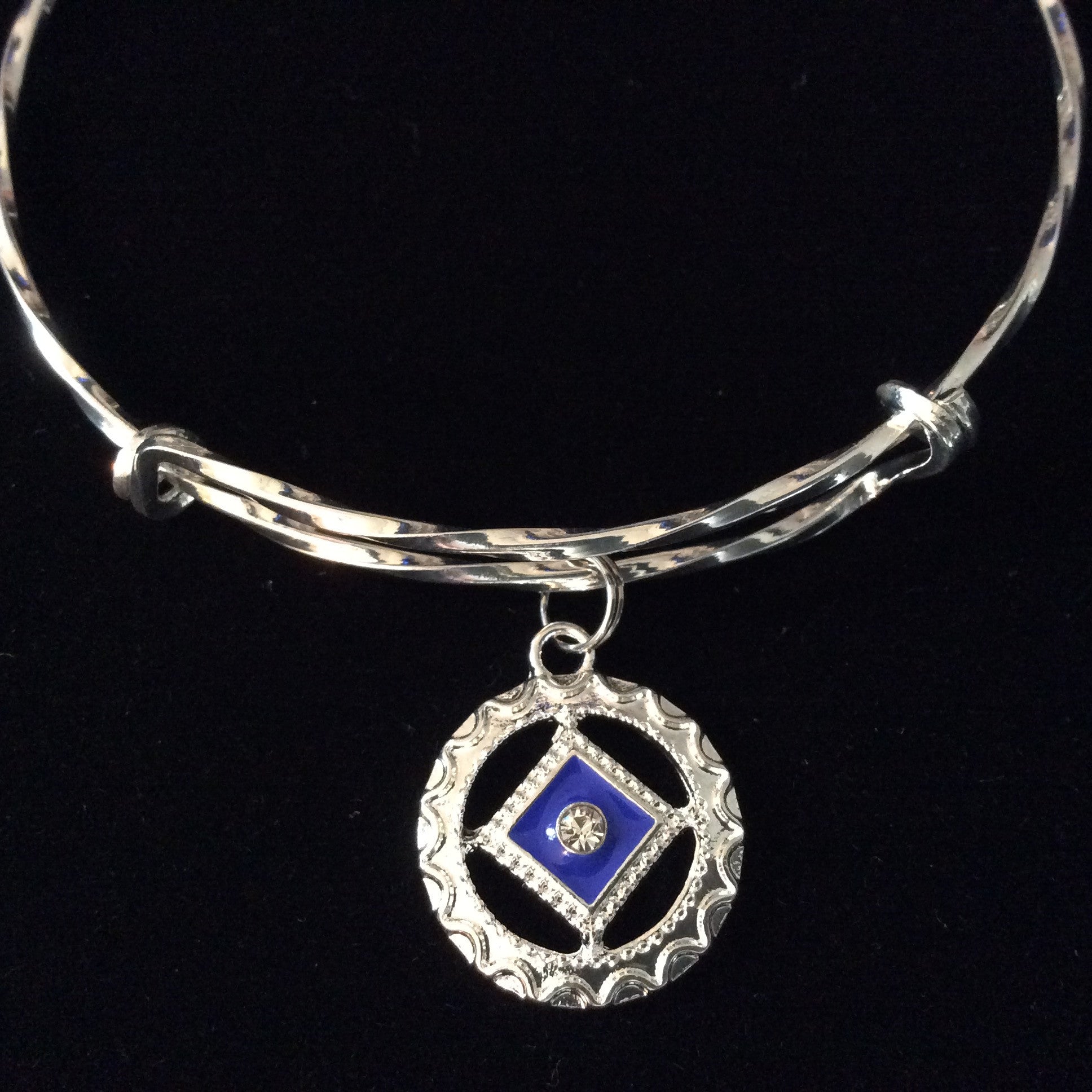 NA Silver Expandable Charm Bracelet Twisted Silver Adjustable Bangle Inspirational Meaningful Recovery Gift