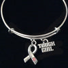 Tough Girl Awareness Ribbon Pink Crystal Silver Expandable Charm Bracelet 