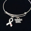 Tough Girl Awareness Ribbon Pink Crystal Silver Expandable Charm Bracelet Adjustable Bangle Gift Breast Cancer