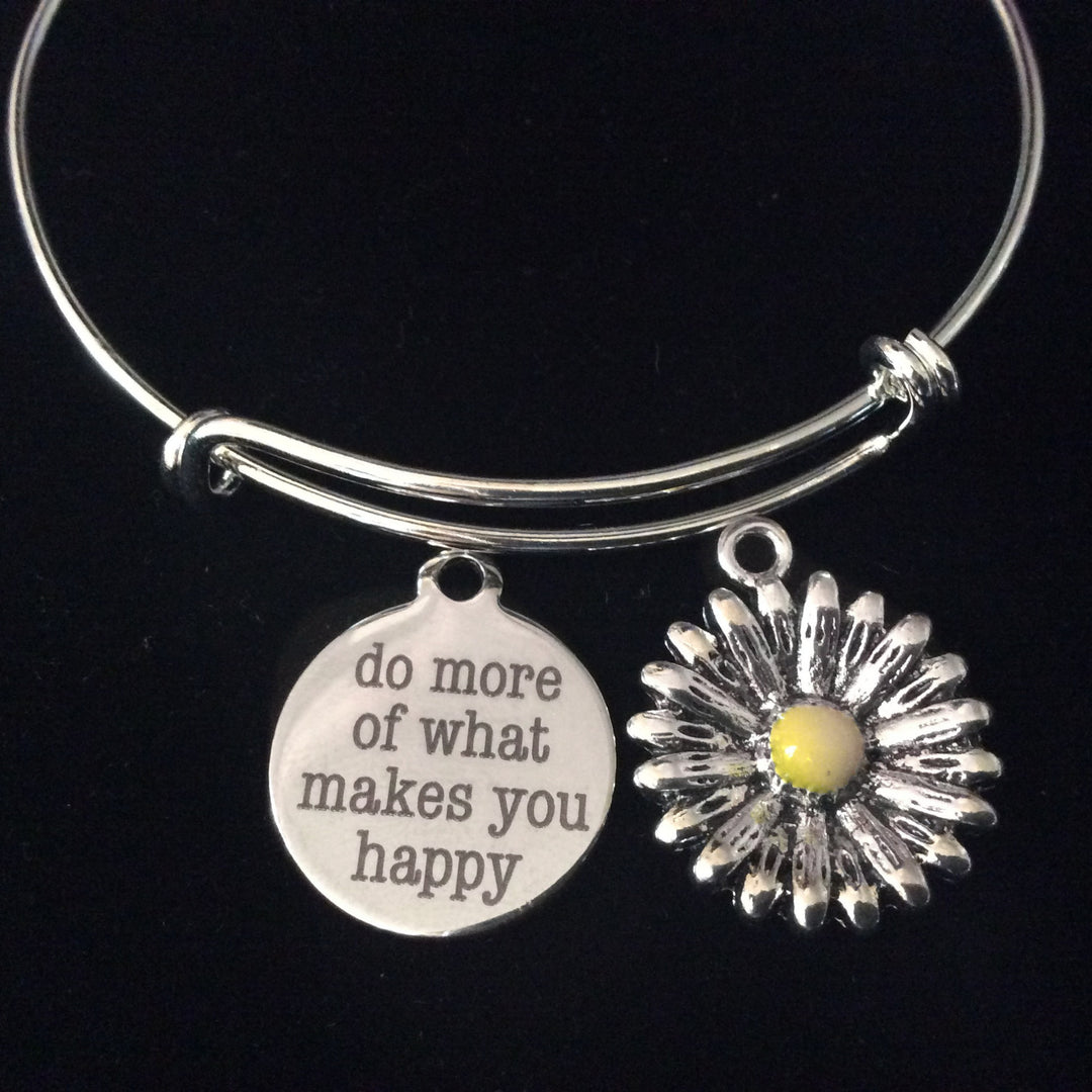 Do More of What Makes You Happy Sunflower Silver Expandable Charm Bracelet Adjustable Wire Bangle Gift