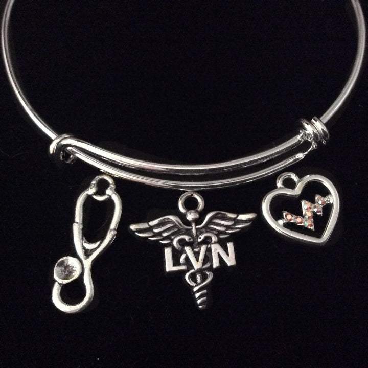 LVN Licensed Vocational Nurse Expandable Silver Charm Bracelet Bangle Medical Occupational Gift Trendy