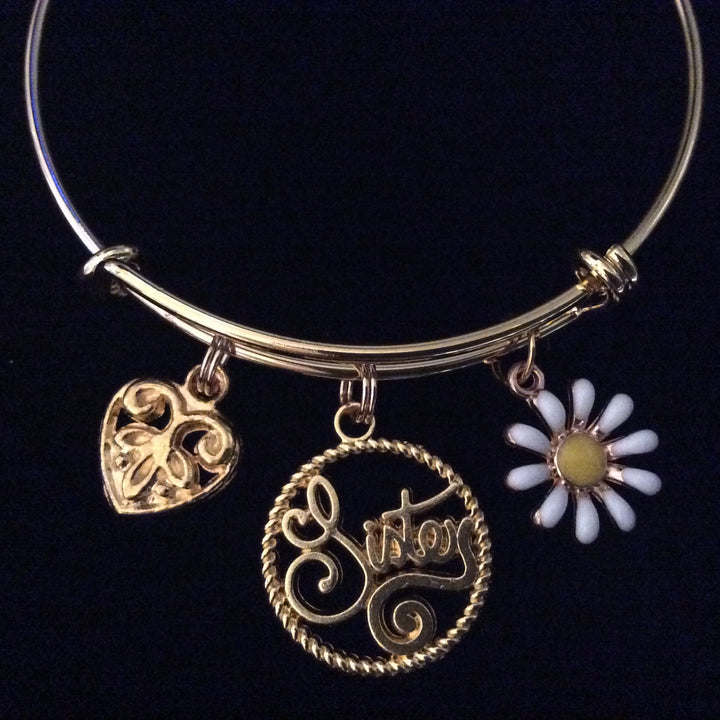 Sister Gold Expandable Charm Bracelet Adjustable Wire Bangle Gift Trendy