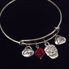 Sugar Skull Red Rose Live Life Silver Expandable Charm Bracelet Halloween Costume Hostess Gift Adjustable Wire Trendy Stackable Bangle Goth