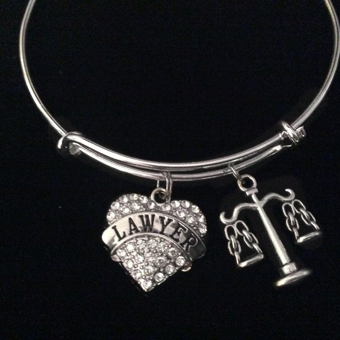 Lawyer Scales of Justice Silver Expandable Charm Bracelet Adjustable Bangle Trendy Gift