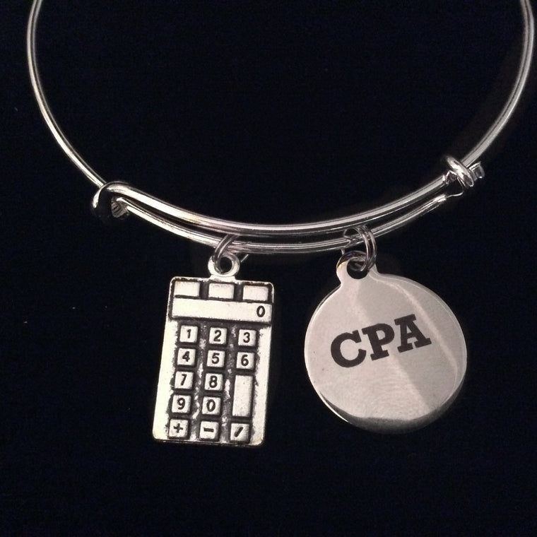 CPA Accountant Calculator Silver Expandable Charm Bracelet Adjustable Bangle Trendy Gift