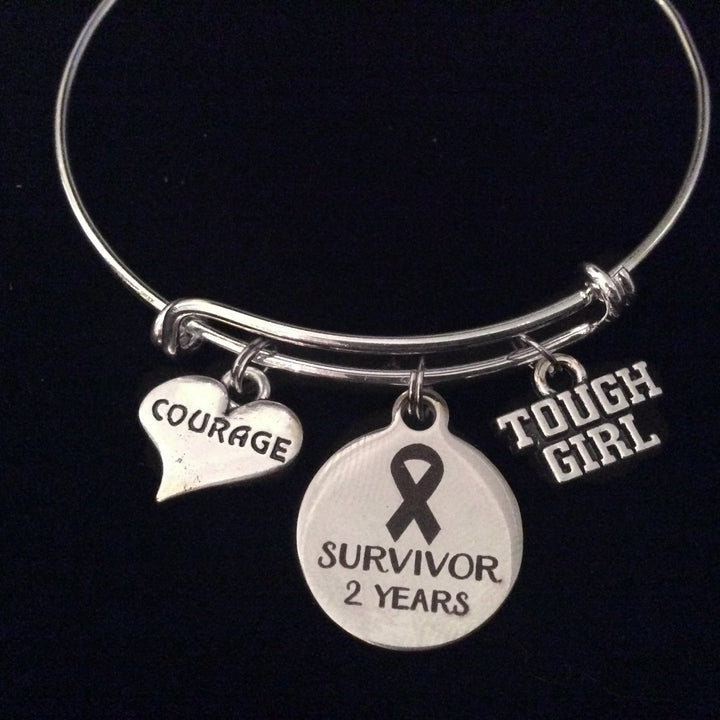 Cancer Survivor 2 Year Courage Tough Girl Expandable Silver Charm Bracelet Adjustable Bangle Gift