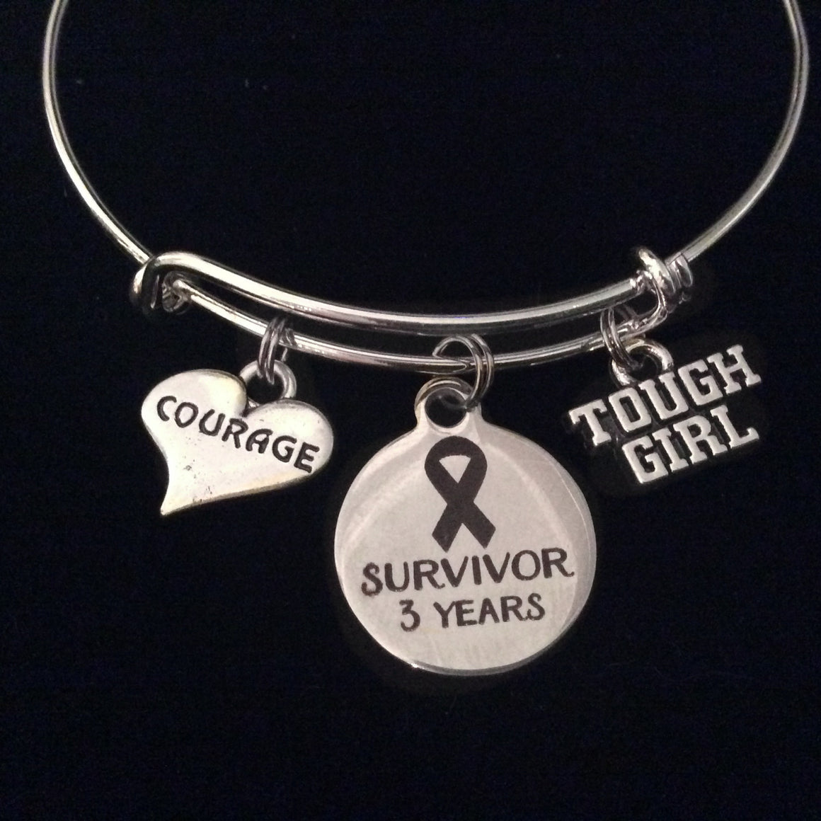 Cancer Survivor 3 Year Courage Tough Girl Expandable Silver Charm Bracelet Adjustable Bangle Gift