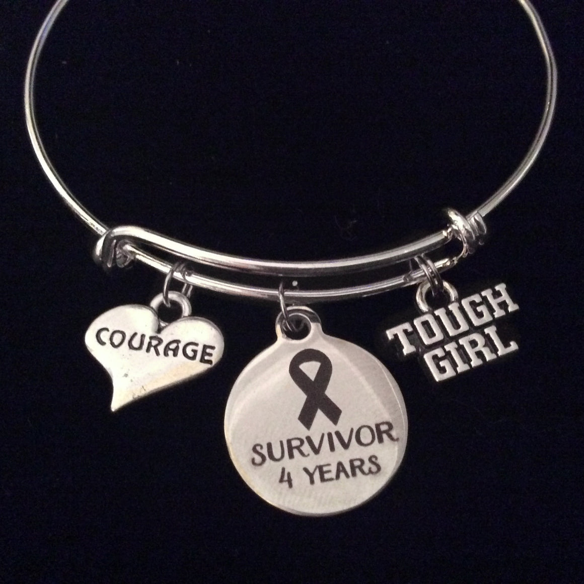 Cancer Survivor 4 Year Courage Tough Girl Expandable Silver Charm Bracelet Adjustable Bangle Gift
