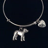 3D Bull Dog Silver Expandable Charm Bracelet Silver Adjustable Bangle Dog Lover Gift