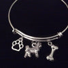 Shih Tzu Dog Paw Bone Expandable Charm Bracelet Silver Adjustable Wire Bangle Gift