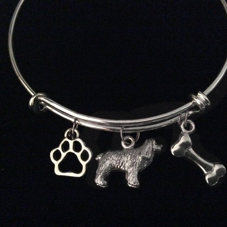 Cocker Spaniel Dog Paw Bone Expandable Charm Bracelet Silver Adjustable Wire Bangle Gift
