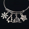 Peace on Earth Nativity Silver Expandable Charm Bracelet Christmas Adjustable Bangle Gift
