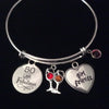 Fabulous and Fifty 50 Girlfriend Expandable Charm Bracelet Wine Glass Silver Adjustable Wire Bangle Gift