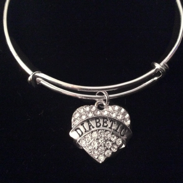 Diabetic Medical Alert Crystal Heart Charm Bracelet Diabetes Expandable Bangle Trendy Gift