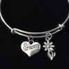 Grammy with Daisy Expandable Charm Bracelet Silver Adjustable Wire Bangle Trendy Grandmother Grandma Gift