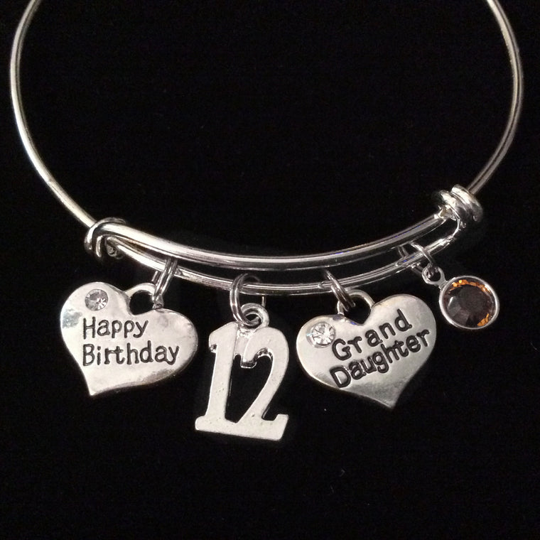 Grand Daughter Happy Birthday 12th Expandable Charm Bracelet Adjustable Bangle Trendy Gift