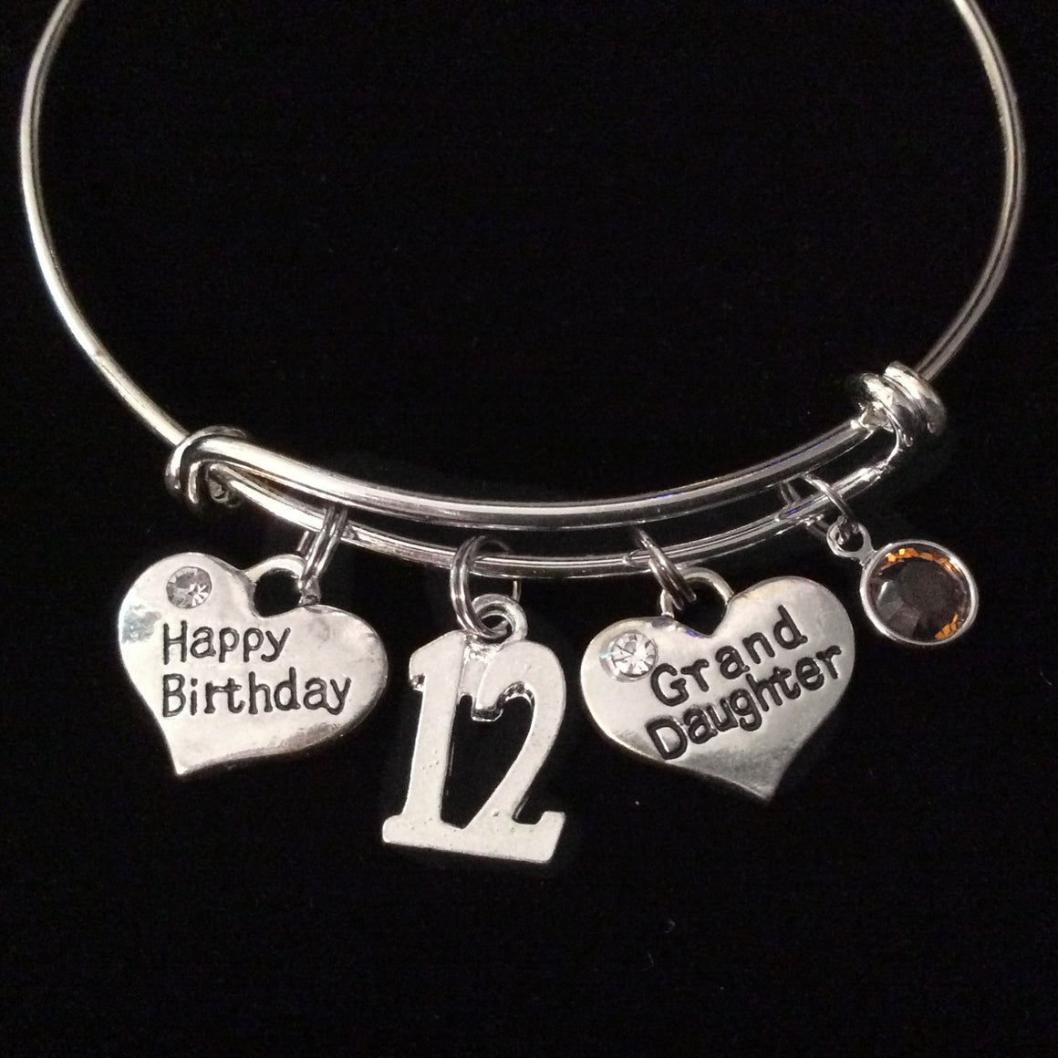 Grand Daughter Happy Birthday 12th Expandable Charm Bracelet Adjustable Bangle Trendy Gift