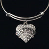 Grammy Heart Silver Expandable Charm Bracelet Rhinestone Adjustable Bangle Grandmother Gift