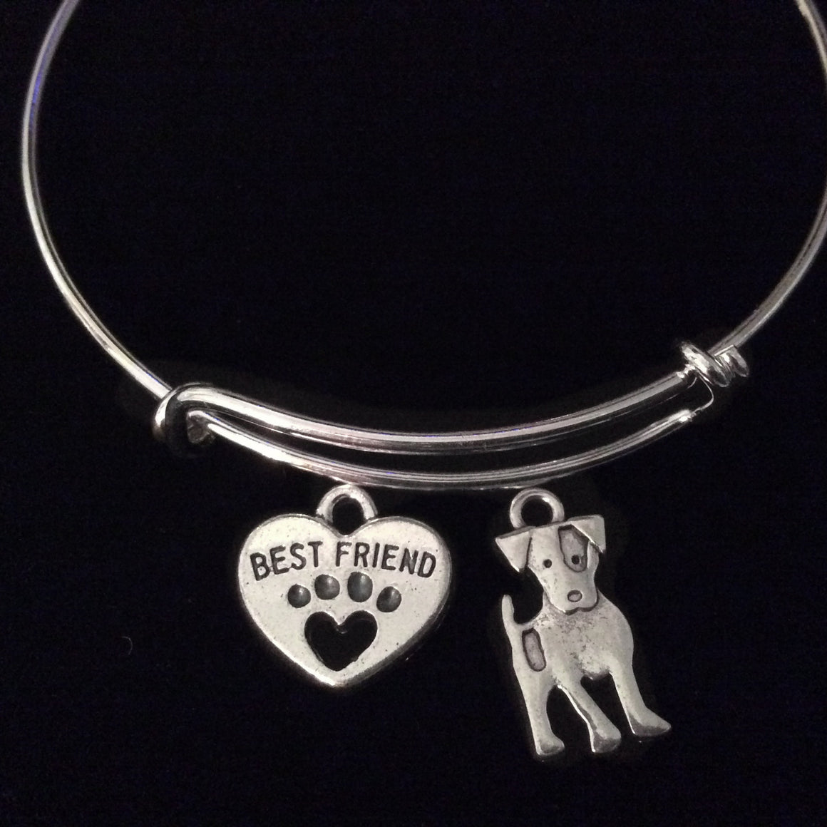 Jack Russel Terrier My Best Friend Silver Expandable Charm Bracelet Dog Lover Gift Adjustable Bangle