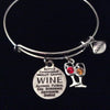 White and Red Wine Glass Silver Expandable Charm Bracelet Adjustable Wire Bangle Bracelet Wine Lovers Gift