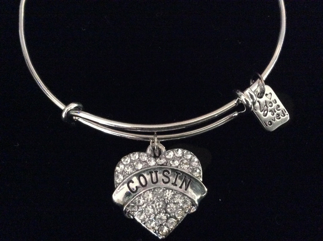 Cousin Jewelry You are Loved Cousin Heart Silver Expandable Charm Bracelet Adjustable Bangle Gift