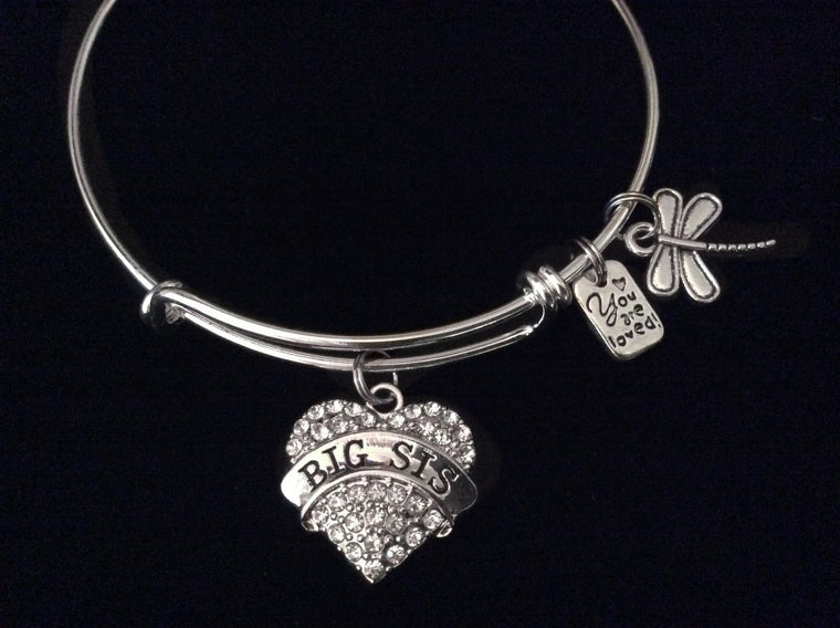 Big Sis You Are Loved Expandable Charm Bracelet Silver Adjustable Bangle Sister Gift