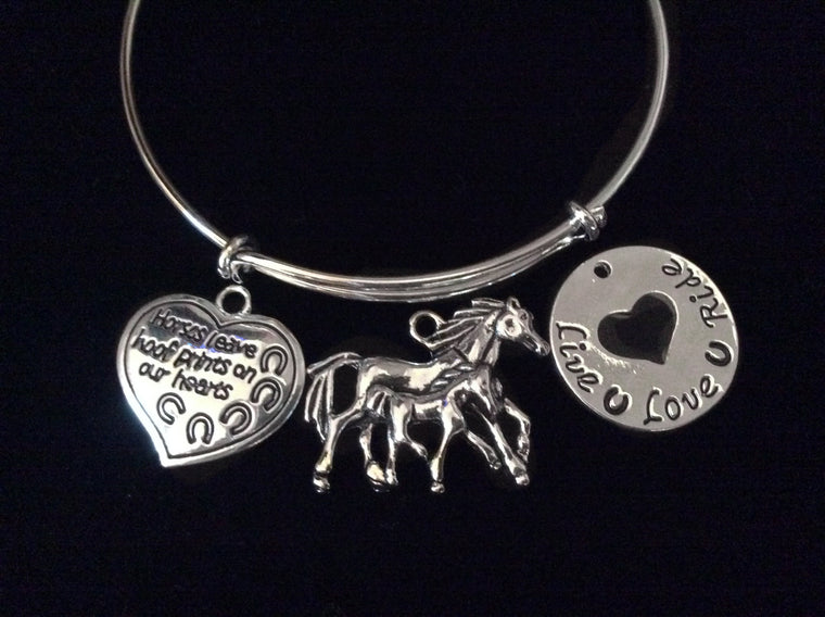 Horse Lovers Live Love Ride Expandable Charm Bracelet Adjustable Wire Bangle Gift Trendy Stacking