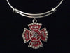 Fireman Firefighter Red Crystal Expandable Charm Bracelet Adjustable Wire Bangle Gift Fire Fighter Wife Gift
