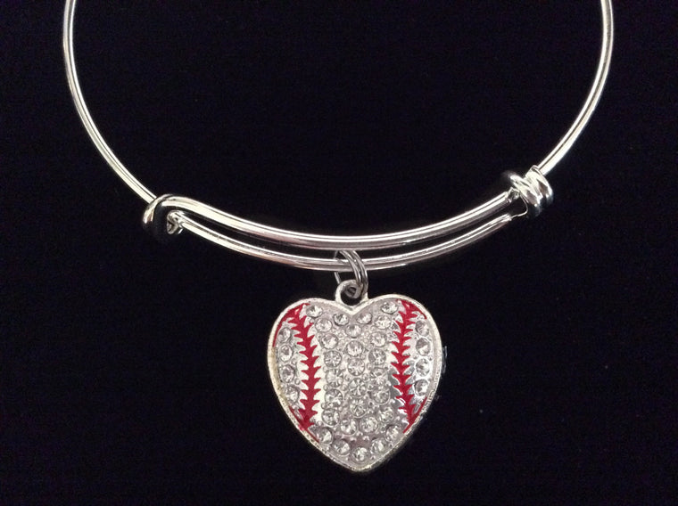 Baseball Heart Rhinestone Expandable Charm Bracelet Adjustable Bangle League Gift