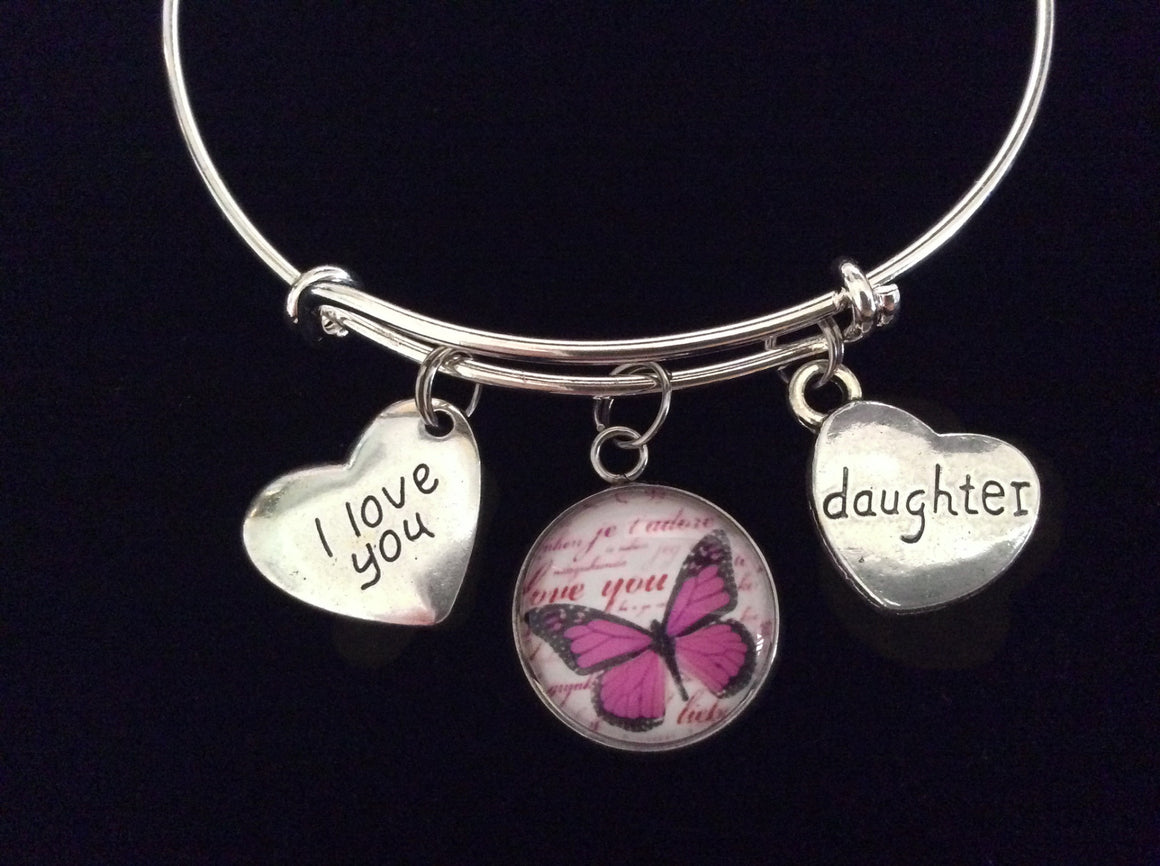 Butterfly I Love You Daughter Expandable Charm Bracelet Silver Adjustable Bangle Gift Trendy