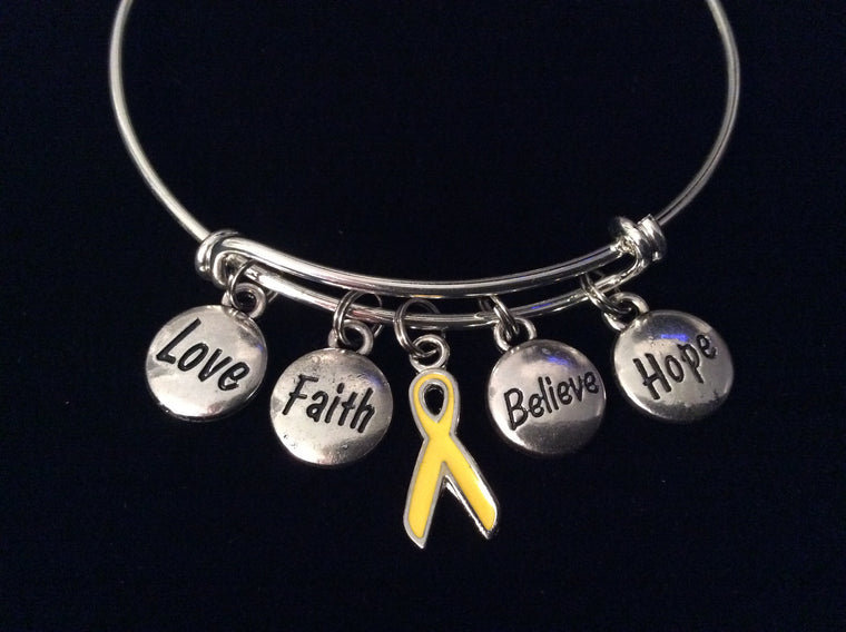 Yellow Awareness Ribbon Love Faith Believe Hope Bracelet Expandable Adjustable Silver Wire Bangle Trendy Gift