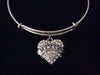 Memaw Silver Crystal Heart Charm Bangle Adjustable Expandable Meaningful Gift 