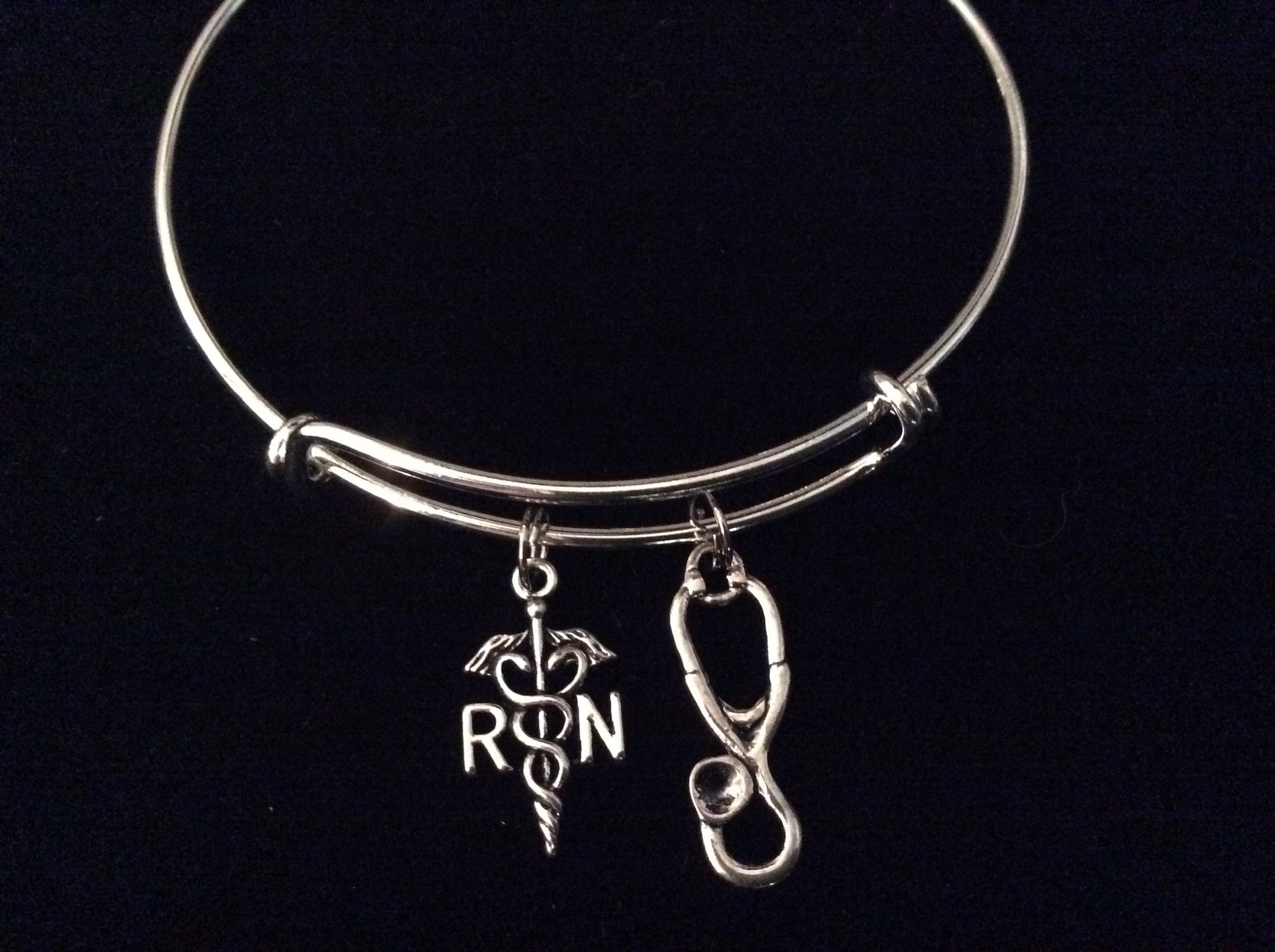 Registered Nurse Silver Expandable Silver Bracelet RN Gift Adjustable Bangle