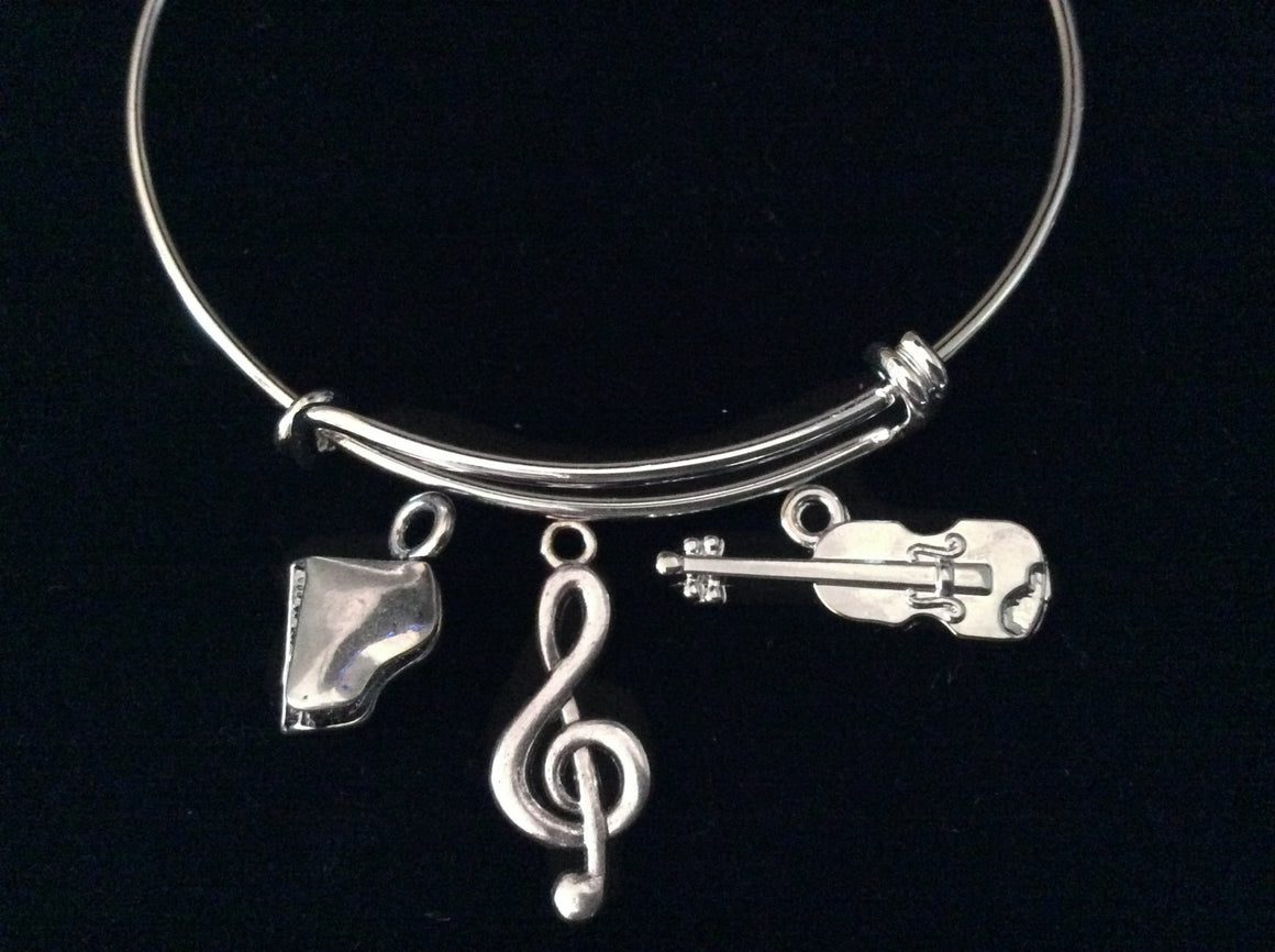 Violin Piano 3D Baby Grand Music Charm Expandable Bracelet Adjustable Bangle Gift Trendy Musician Music teacher Inspired